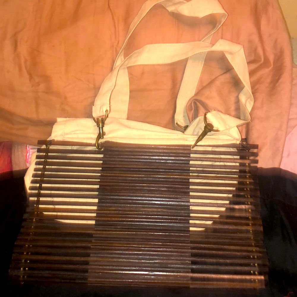 2X Host Pick!🥳Super Cute Summery Vintage Bamboo Wooden Purse w/Linen Lining 👜